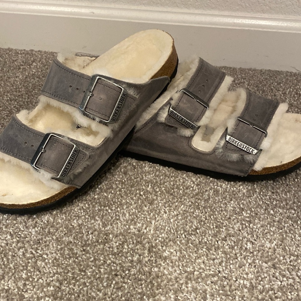 Arizona Birkenstock Shearling Grey Coin 38